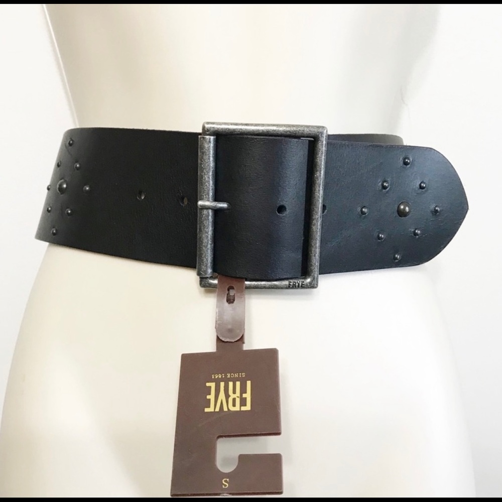 NWT Frye Wide Studded Black Leather Western Belt